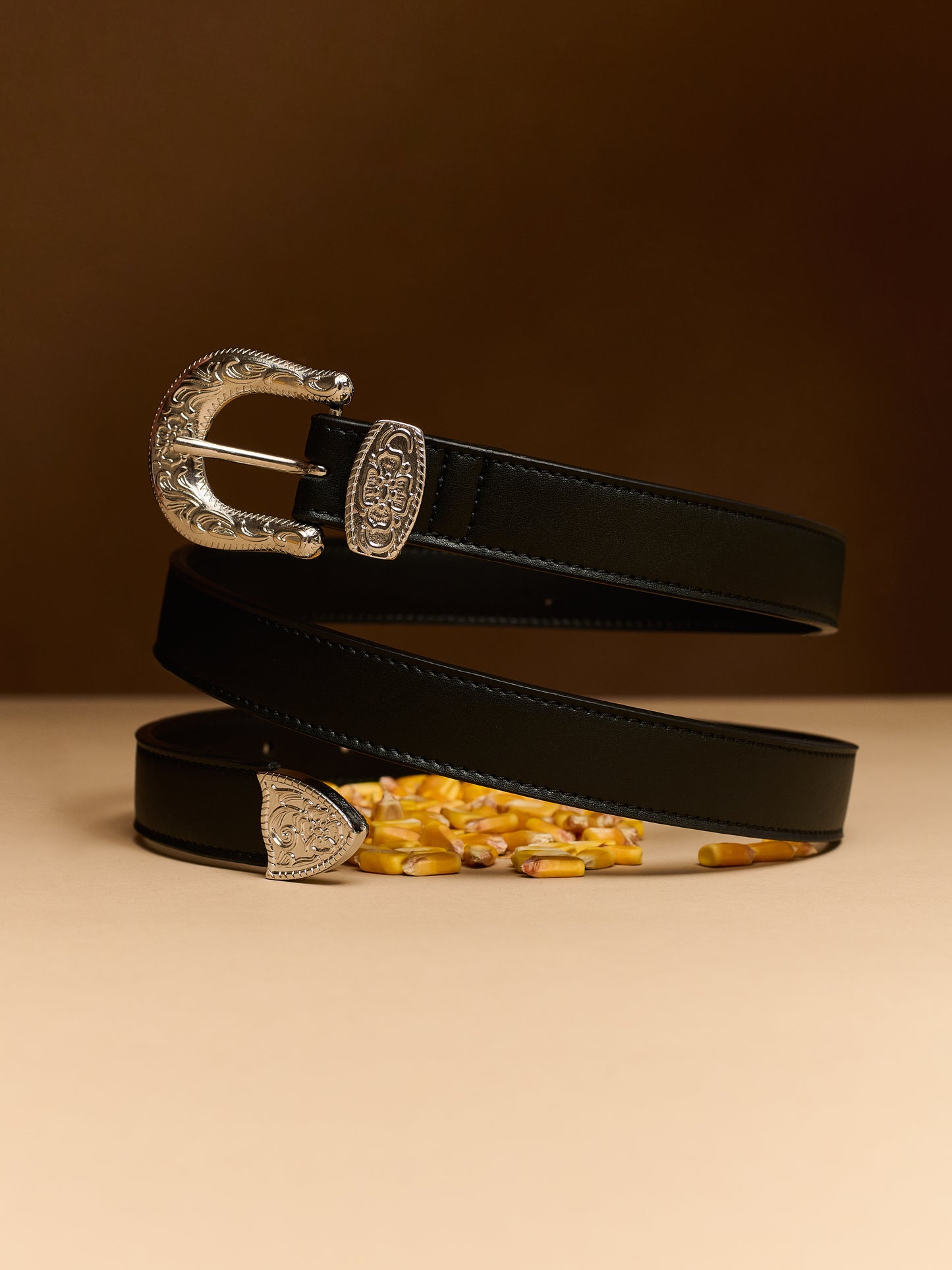 Women’s Vegan Belt with Rock Buckle – Black