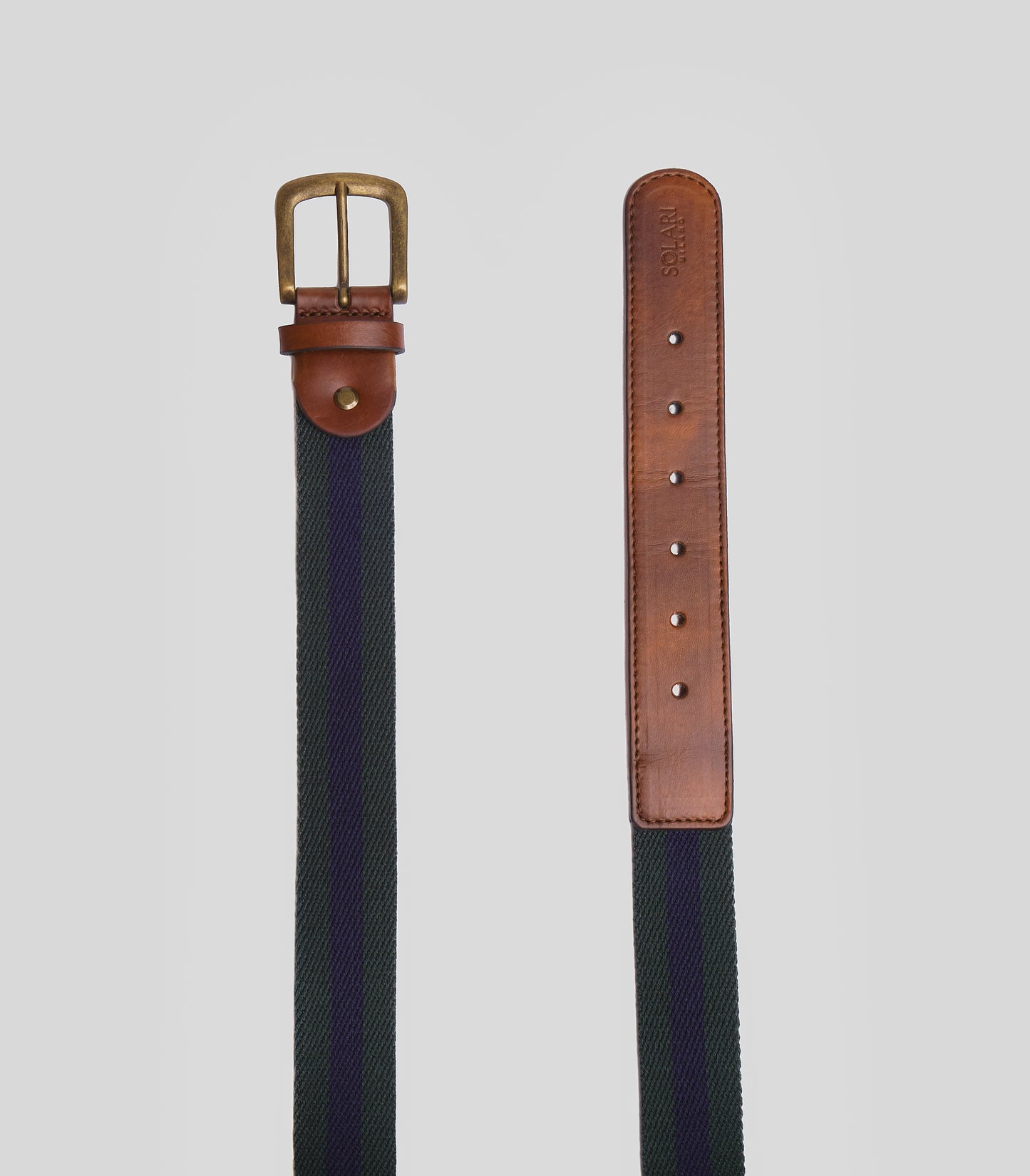 Sustainable striped blue and green vegan casual belt handmade in Italy.