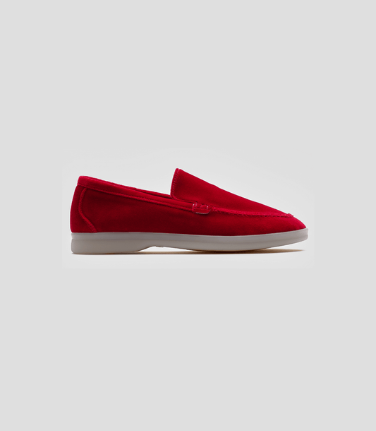 Vegan Velvet Loafer Red - side