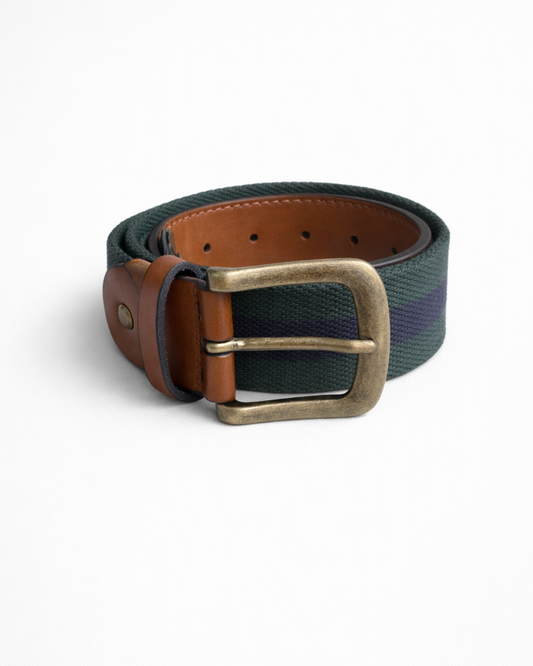 Casual vegan belt - Sempione with a bronze buckle and green fabric design, perfect for stylish everyday wear.