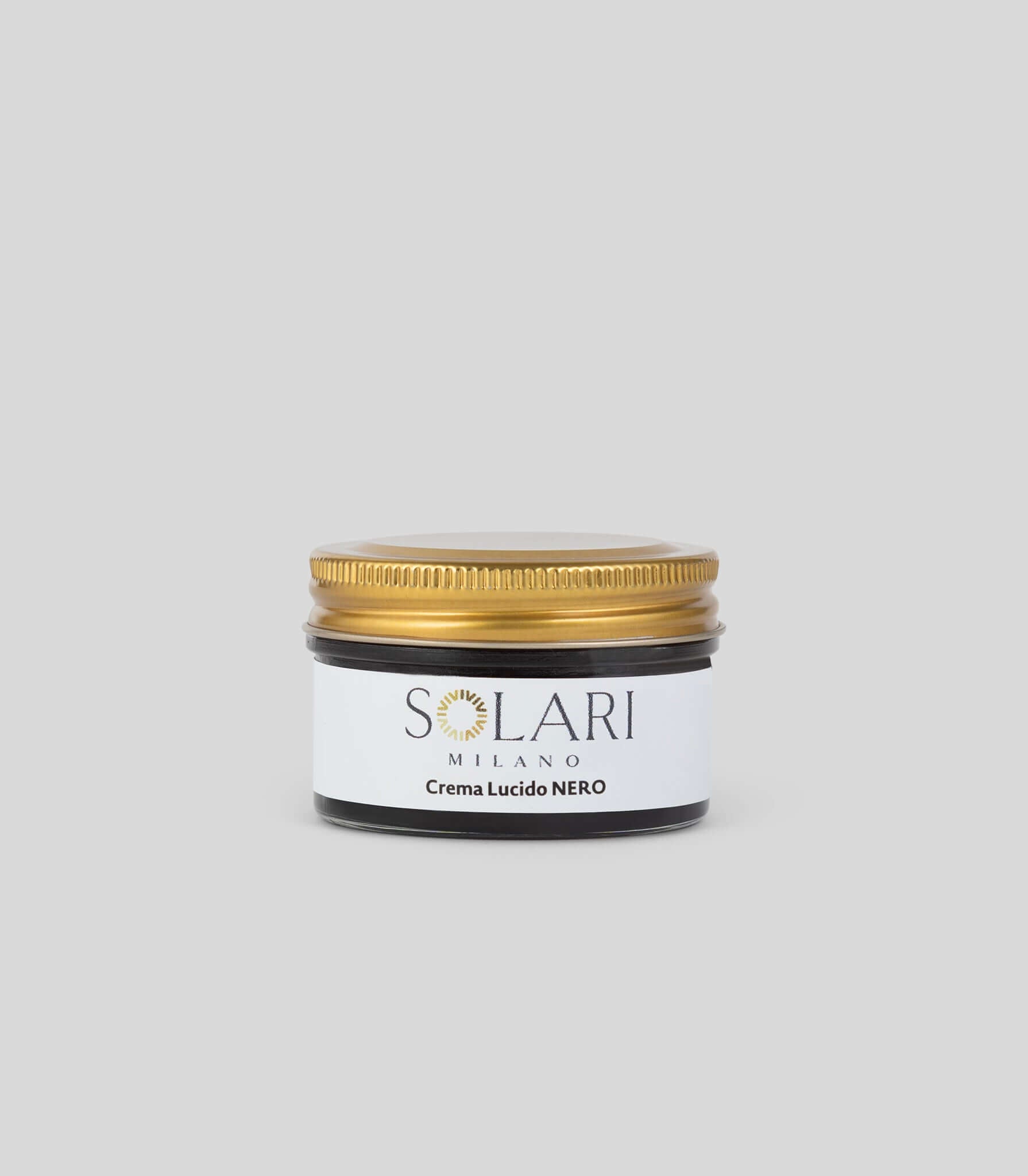 Black eco-polish cream by Solari Milano, vegan shoe care for premium cruelty-free footwear, made in Italy