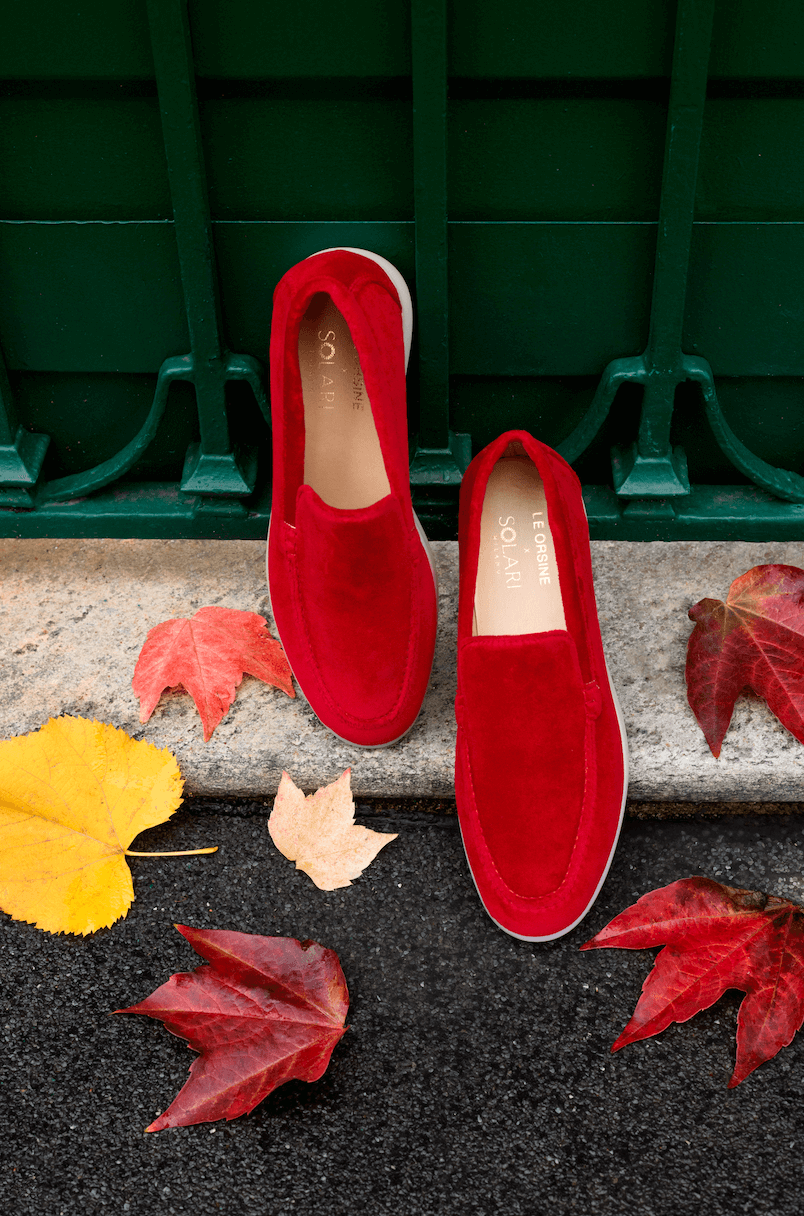 Vegan Velvet Loafer Red - still life