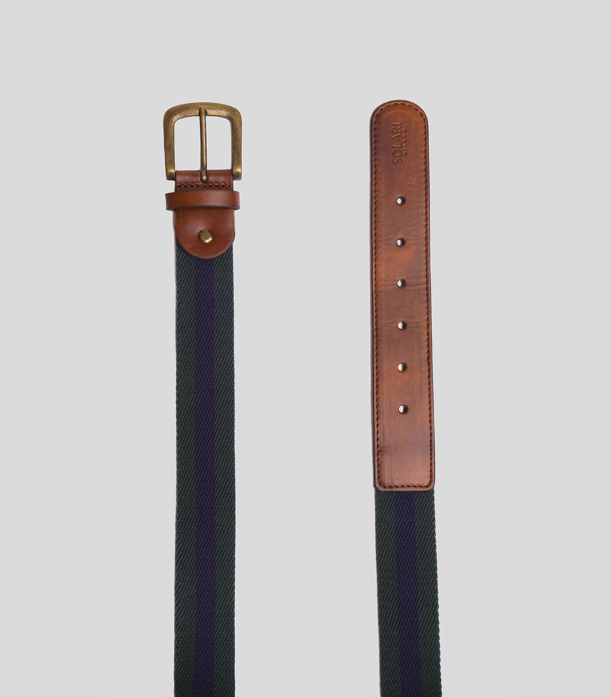 Sustainable striped blue and green vegan casual belt handmade in Italy.