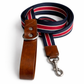 Vegan dog leash by Solari Milano, navy and red colorway, durable acrylic and vegan leather, made in Italy